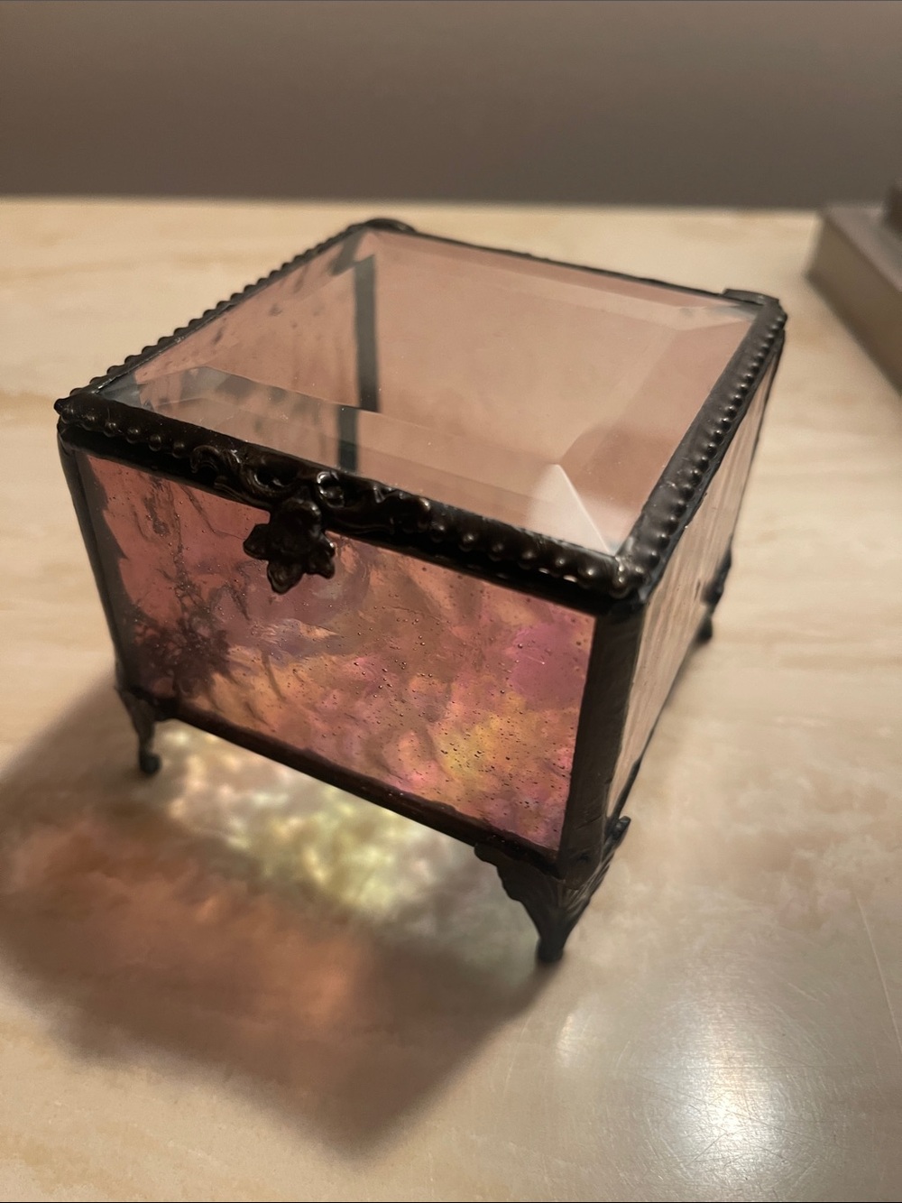 Purple Iridescent Glass Jewelry Trinket Box